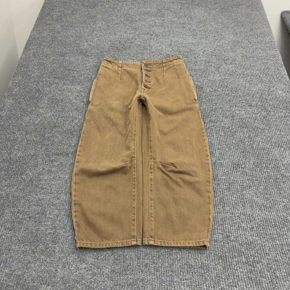 We The Free Jeans Womens 29 Tan Cotton Barrel Leg High Waist Button Fly Casual
